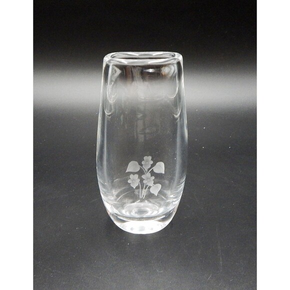 Orrefors Sven Palmqvist Crystal Bud Small Vase Etched Flower 5 1/4 In Signed - Picture 1 of 8